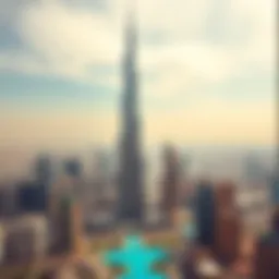 A panoramic view of the Burj Khalifa towering over Dubai
