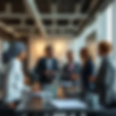 Entrepreneurs discussing strategies in a modern office