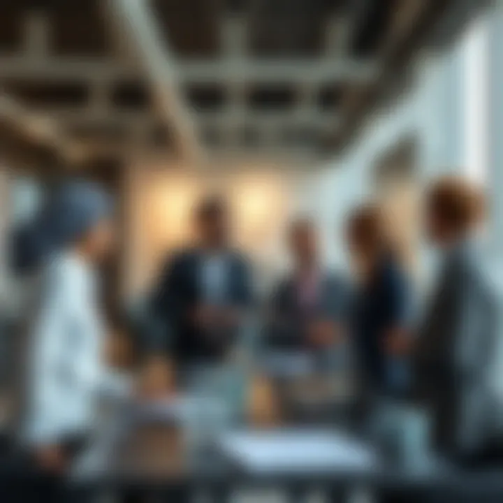 Entrepreneurs discussing strategies in a modern office