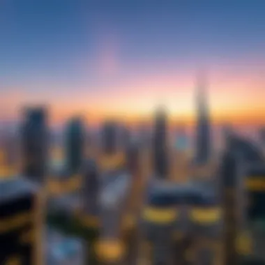 Dubai Skyline Overview Dubai skyline at dusk with modern architecture