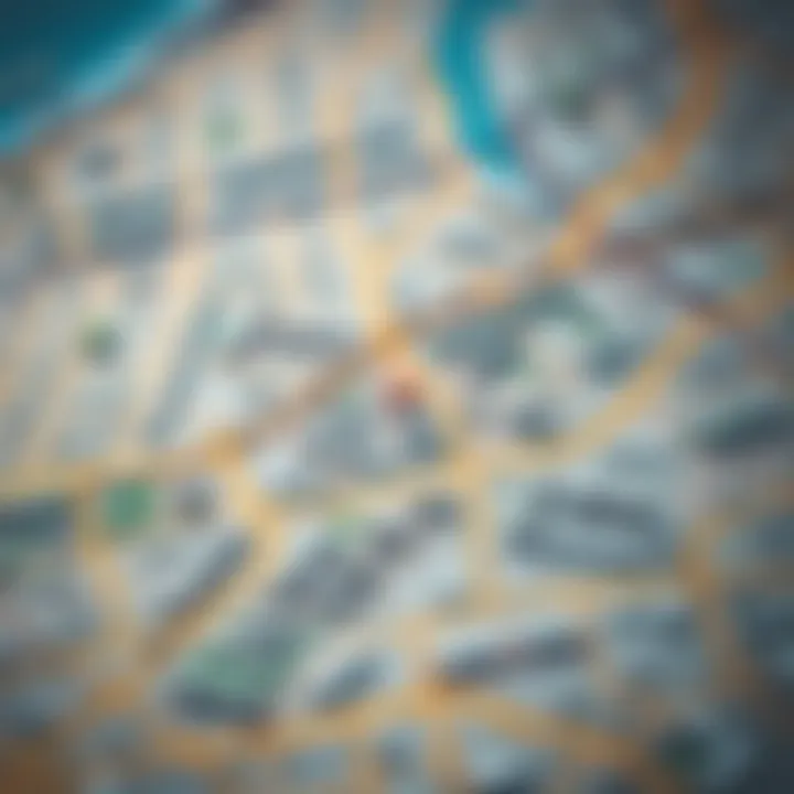 Map highlighting various neighborhoods in Dubai