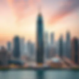 Stunning view of Al Owais Business Tower against the Dubai skyline