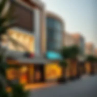 Modern commercial establishments in Badr Al Khawaneej highlighting the area's economic vibrancy