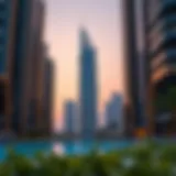 Stunning view of Garden City Tower at sunset showcasing its modern architecture