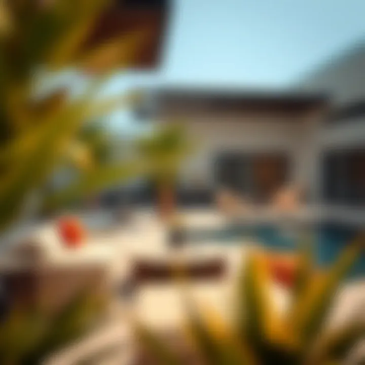 Stylish outdoor living area of a villa with a pool, perfect for relaxation and entertaining