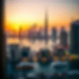 Stunning view of Dubai Marina skyline at sunset