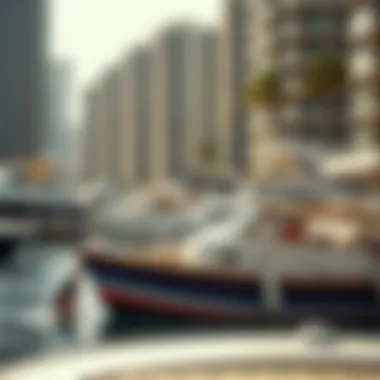 Lifestyle in Dubai Marina Vibrant lifestyle scene in Dubai Marina with boats