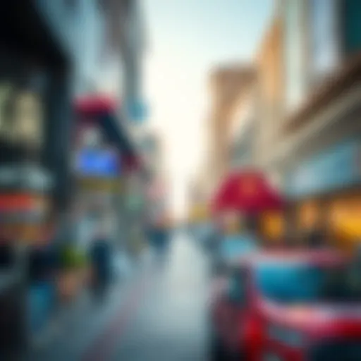 A vibrant street scene in Karama showcasing various retail shops