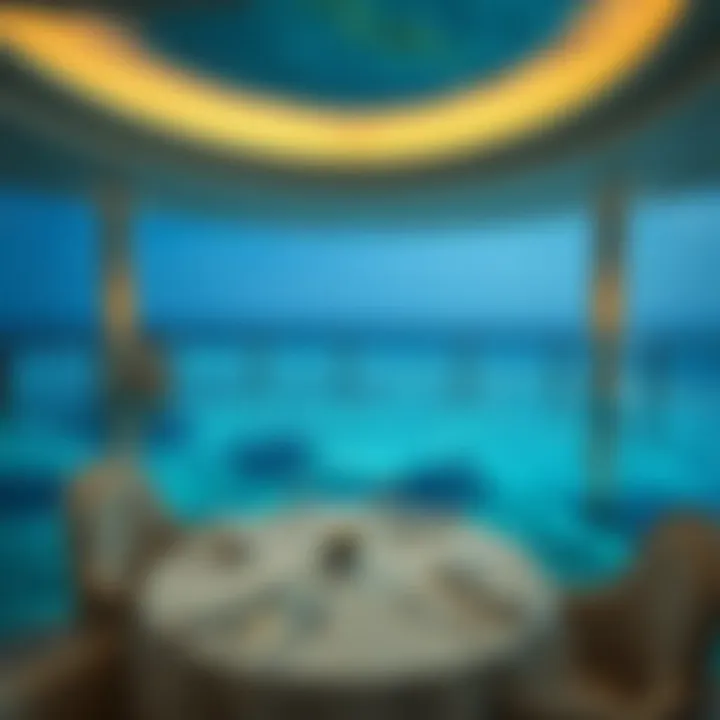 Elegant Underwater Dining Arrangement Luxurious dining setup with oceanic backdrop
