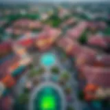 Aerial view of the Dubai Irish Village showcasing its vibrant architecture