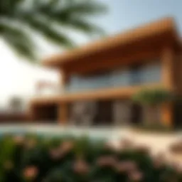 Luxurious wooden facade of a Dubai residence