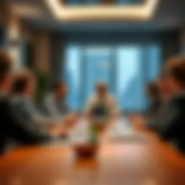 Strategic Meeting on Market Trends A strategic meeting among real estate professionals discussing market trends.