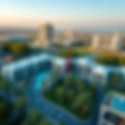 Aerial view showcasing the lush landscapes and modern architecture of Jumeirah Garden City.