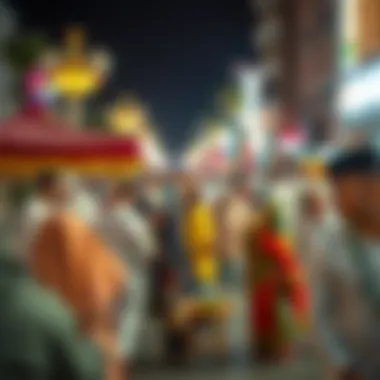 Cultural Events on Khalid Bin Waleed Street A cultural event taking place on Khalid Bin Waleed Street, showcasing local traditions