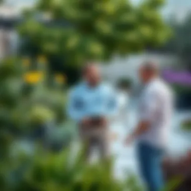 Expert Consultation in Dubai Landscaping A landscape designer consulting with a client in a beautifully landscaped outdoor area