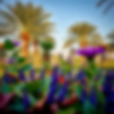 Diverse Flora in Dubai's Public Spaces A lavish public park in Dubai filled with diverse flora and modern landscaping techniques