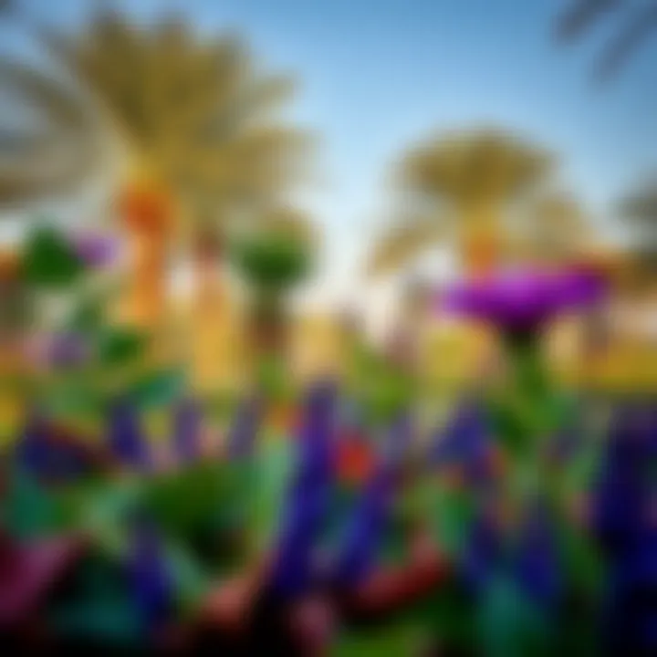 Diverse Flora in Dubai's Public Spaces A lavish public park in Dubai filled with diverse flora and modern landscaping techniques