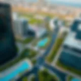 Aerial Perspective on Dubai Internet City Aerial view of Dubai Internet City showcasing modern architecture and lush greenery