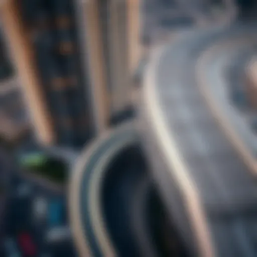 Aerial Perspective of Metro Station Near JBR Aerial view of Jumeirah Beach Residence showcasing metro station proximity