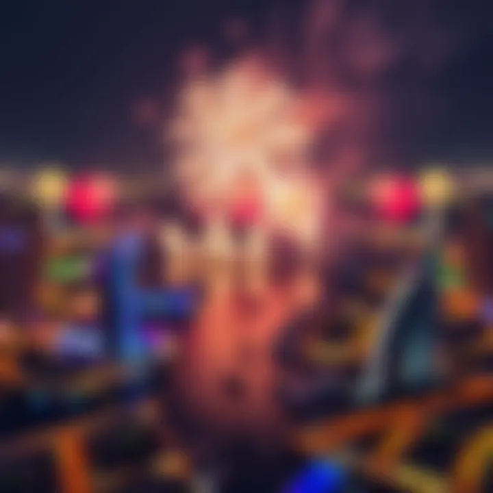 An aerial view of Dubai Marina filled with vibrant fireworks