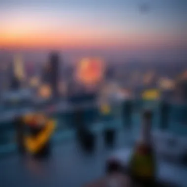 A luxury rooftop terrace overlooking dazzling fireworks