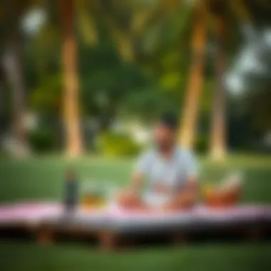 Couple Picnicking in Dubai Park An illustration of a couple enjoying a picnic in a Dubai park