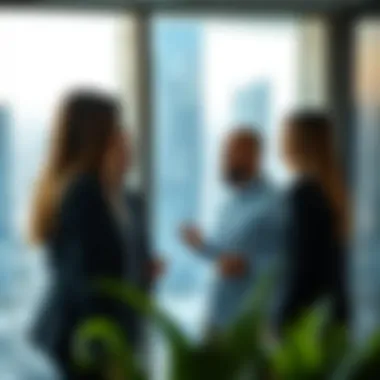 Business Engagement in B2B Tower Business professionals engaging within a B2B tower