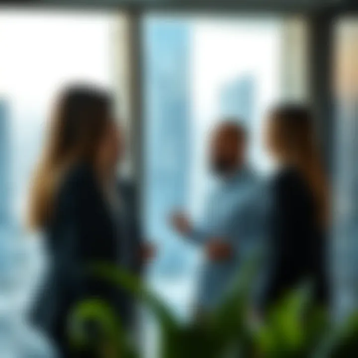 Business Engagement in B2B Tower Business professionals engaging within a B2B tower
