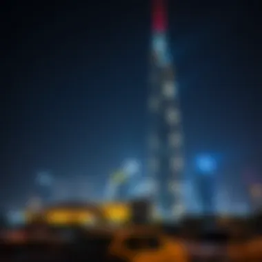 B2B Tower Night Skyline Night view of a B2B tower illuminated against the skyline