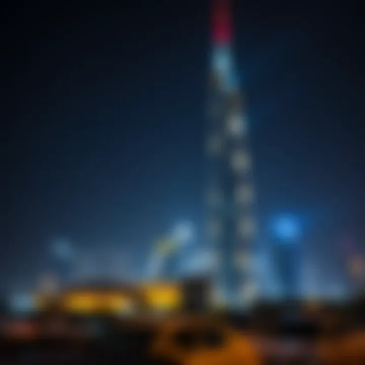 B2B Tower Night Skyline Night view of a B2B tower illuminated against the skyline