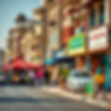 Vibrant Street Life in Al Satwa A bustling street scene in Al Satwa with shops and restaurants
