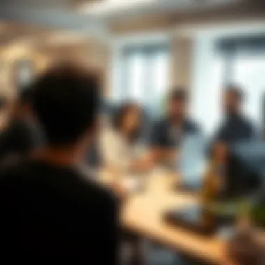 Collaboration among Job Seekers An office environment with job seekers collaborating and discussing
