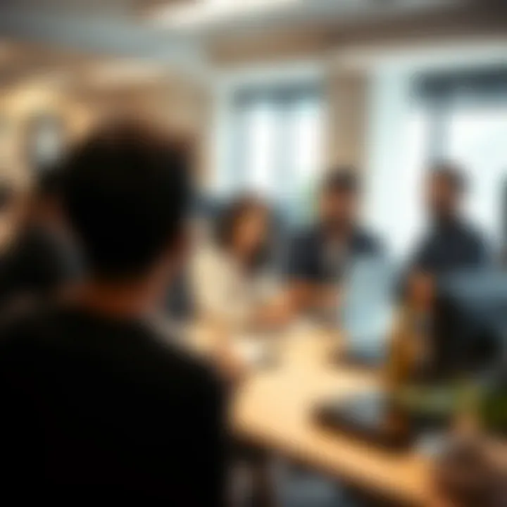 Collaboration among Job Seekers An office environment with job seekers collaborating and discussing
