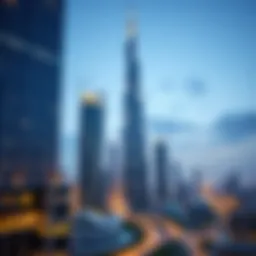 A skyline view of Dubai illustrating modern architecture